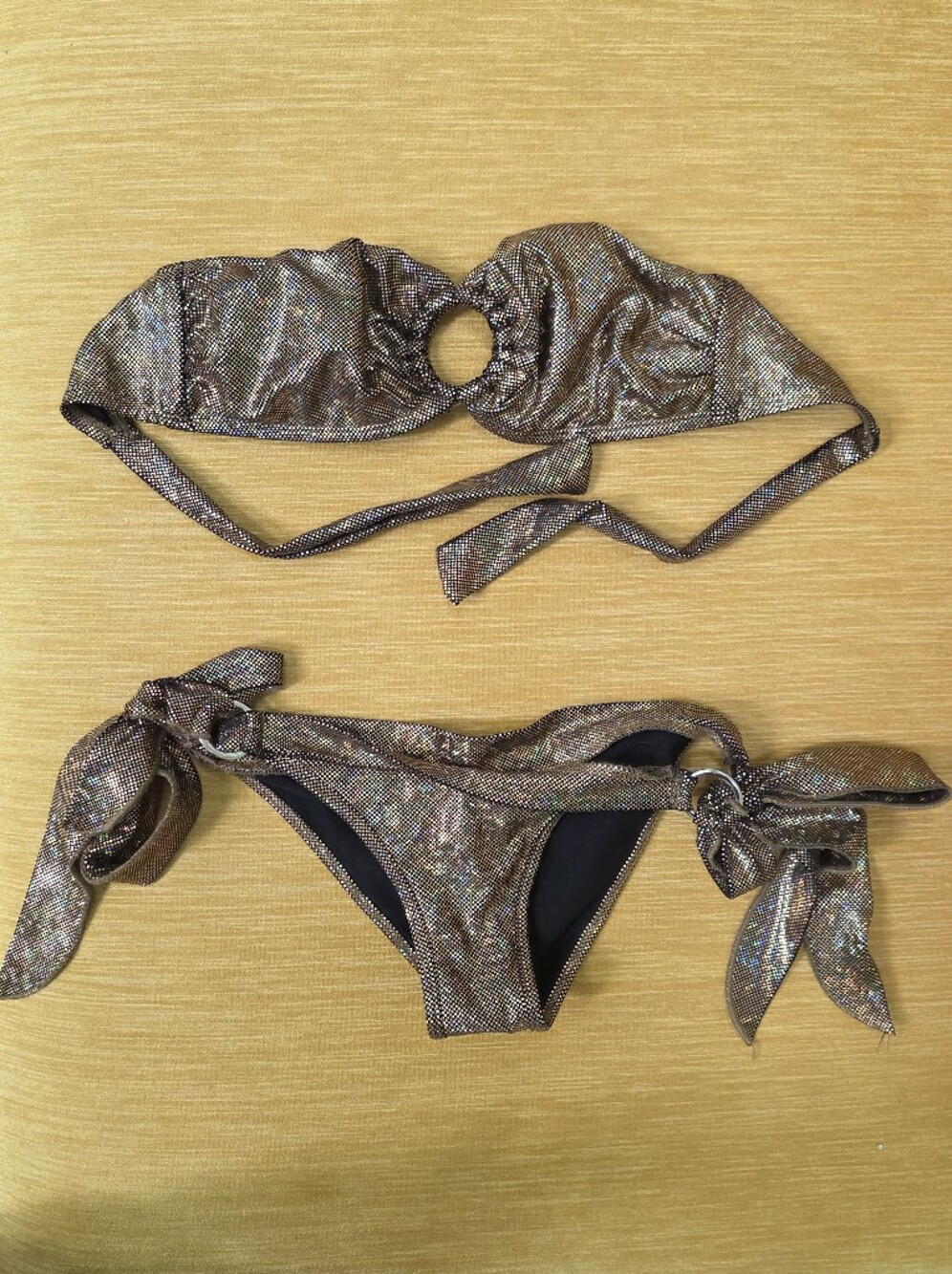 Daisy Beachwear Metallic Bronze Tie-Side Bikini - Bronze XL Bandeau Swim